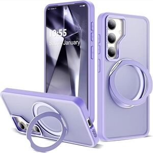 Compatible Samsung Galaxy S24 Plus Case Rotatable Magnetic Ring Stand Purple